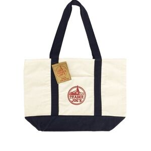 NEW Trader Joe’s Tote bag large size Navy and Cream. Sold out!